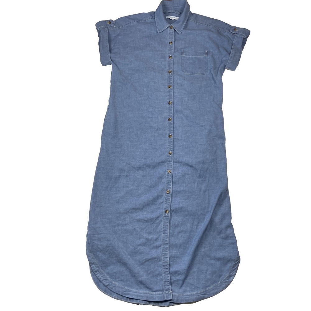 Chico's Hemp Blend Denim Button Down Shirt Dress Size 0 US Small Chambray Maxi